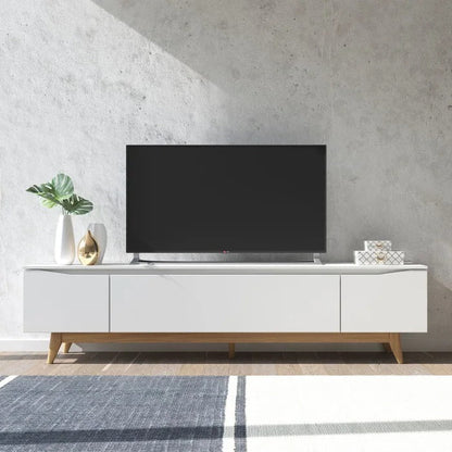 Rack para TV até 75 Polegadas Off White e Natural 220cm com Pés Palito