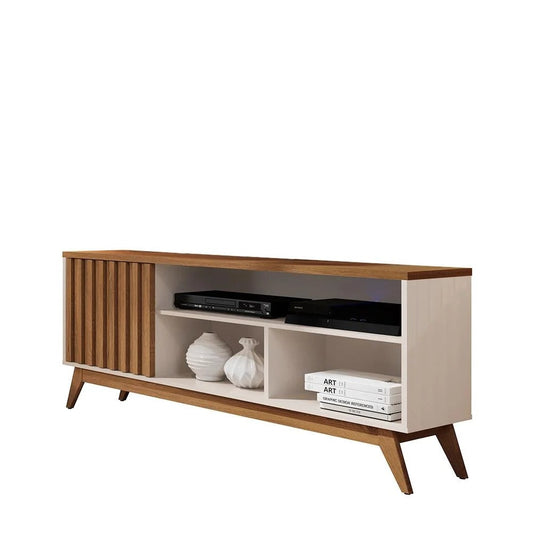 Rack Ripado Malbec Off White/Freijó para TV até 55" com Pés de Madeira