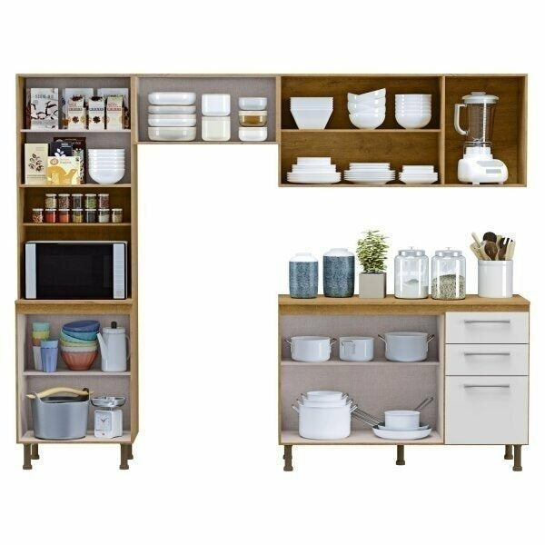 Cozinha Compacta 11 Portas 2 Gavetas com Vidro – Sinai e Branco