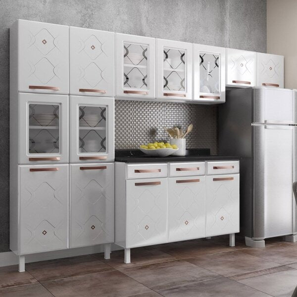 Cozinha Compacta 14 Portas 2 Gavetas com Vidro – Branco