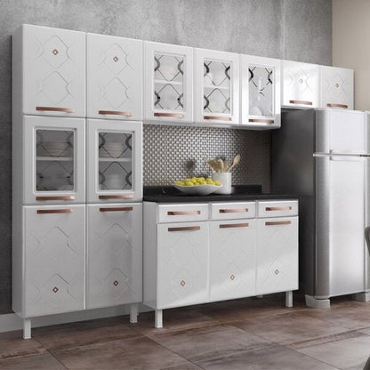 Cozinha Compacta 14 Portas 2 Gavetas com Vidro – Branco