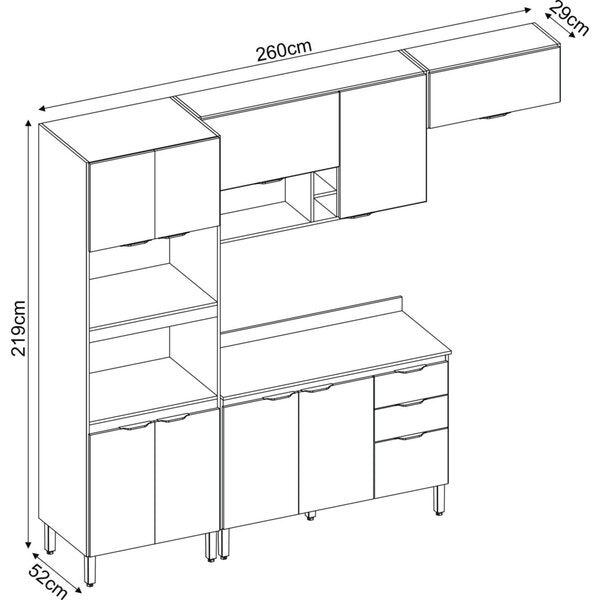 Cozinha Compacta 10 Portas 2 Gavetas com Torre Quente – Avena Touch e Grafito