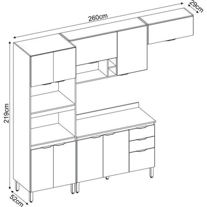 Cozinha Compacta 10 Portas 2 Gavetas com Torre Quente – Avena Touch e Grafito