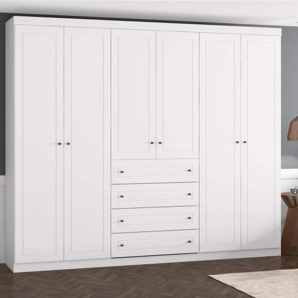 Guarda-Roupa Casal 6 Portas com 4 Gavetas Externas Branco