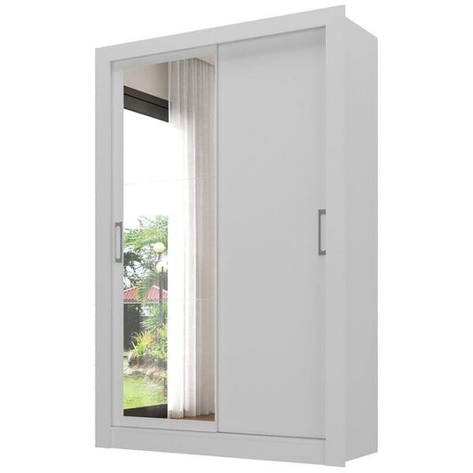 Guarda-Roupa Solteiro 2 Portas de Correr com Espelho MDP Branco Fosco Liz