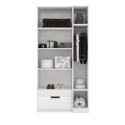 Guarda-Roupa Solteiro 2 Portas 1 Gaveta MDP Branco com Espelho
