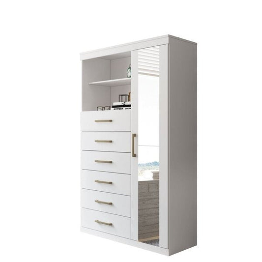 Cômoda 6 Gavetas e 1 Porta com Espelho 163cm Branco