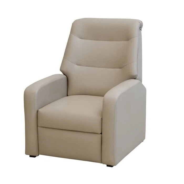 Poltrona reclinável em couro sintético bege na posição fechada